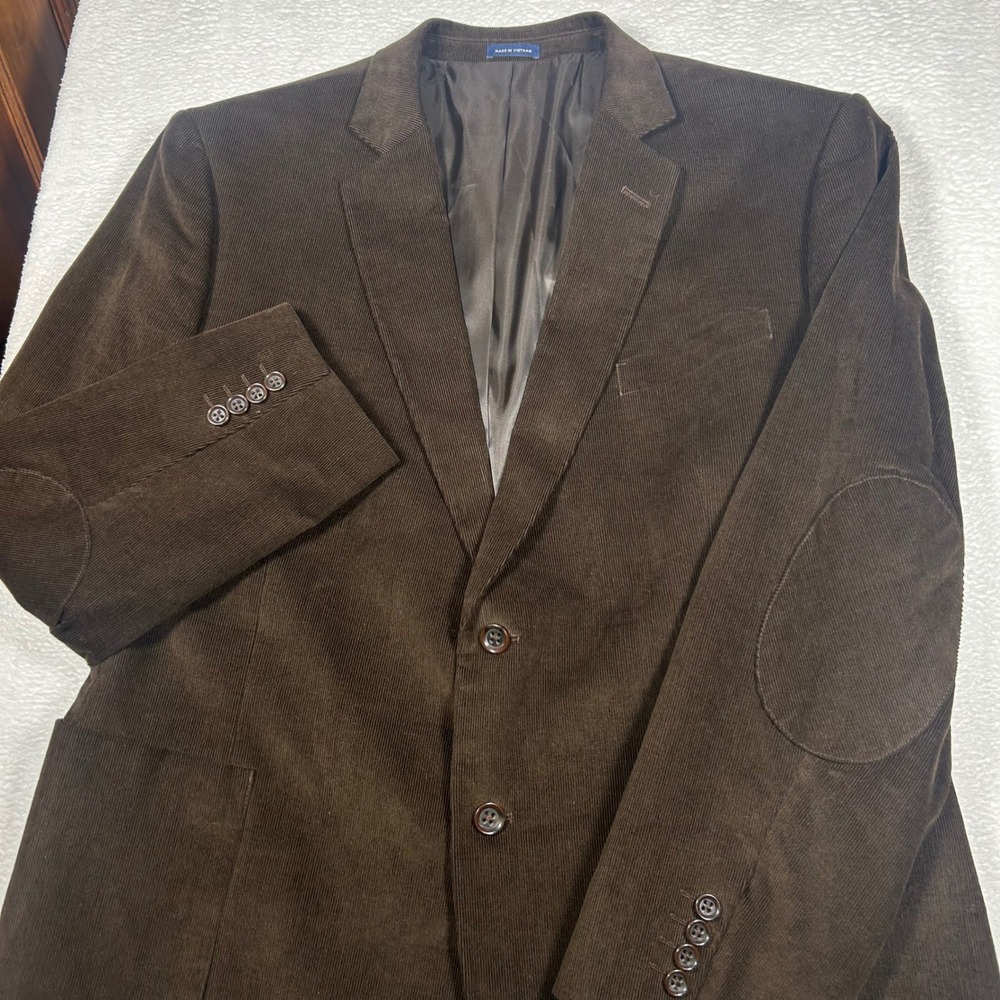 Stafford Signature Corduroy Sport Coat Blazer Mens 48R Brown Elbow Patches Fit